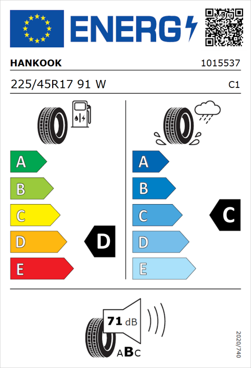Tyre Label for Hankook Ventus Prime 2 K115 225/45R17 91W