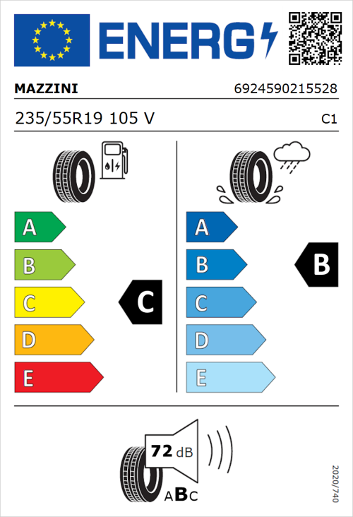 Tyre Label for Mazzini Varenna S01 235/55R19 105V