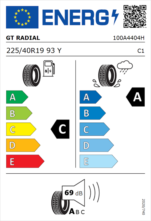 Tyre Label for GT Radial SportActive 2 225/40R19 93Y