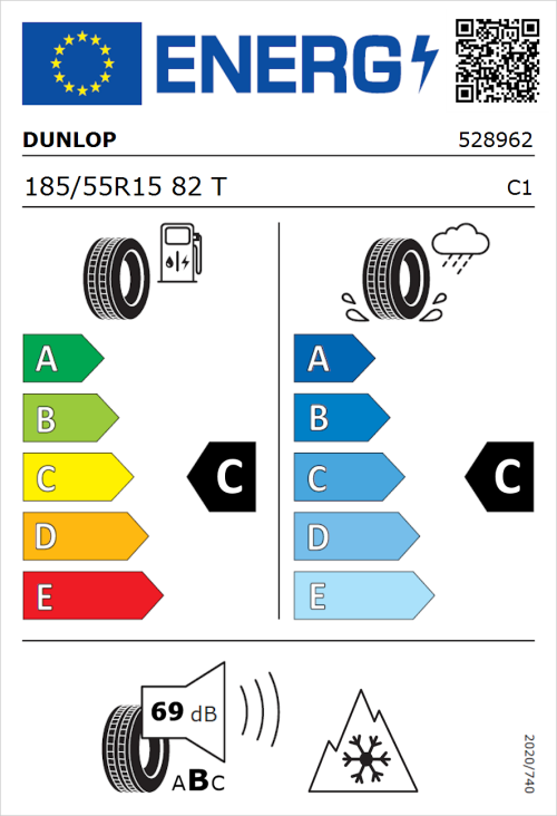 Tyre Label for Dunlop SP WinterResponse 2 185/55R15 82T