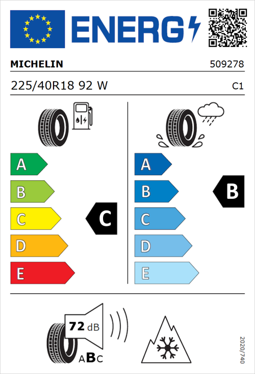 Tyre Label for Michelin CrossClimate 3 225/40R18 92W
