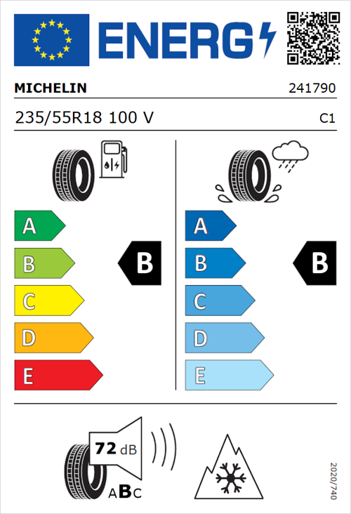 Tyre Label for Michelin CrossClimate 3 235/55R18 100V