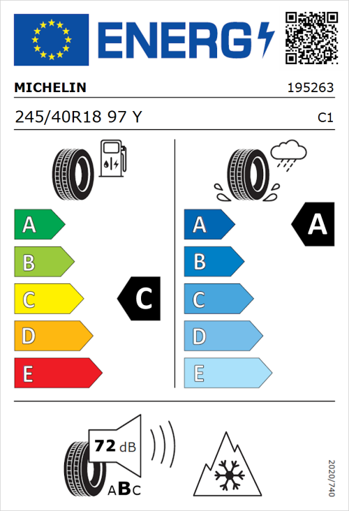 Tyre Label for Michelin CrossClimate 3 245/40R18 97Y