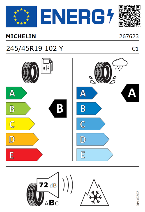 Tyre Label for Michelin CrossClimate 3 245/45R19 102Y