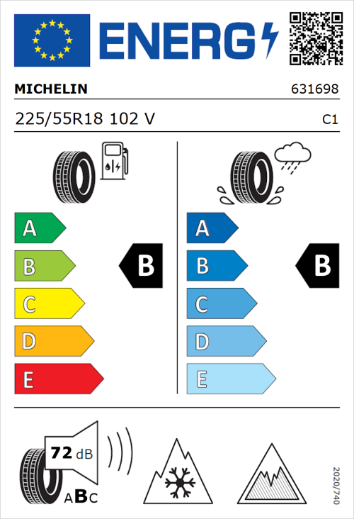 Tyre Label for Michelin CrossClimate 3 225/55R18 102V