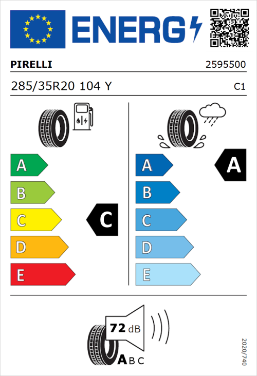 Tyre Label for Pirelli P Zero (PNCS) 285/35R20 104Y